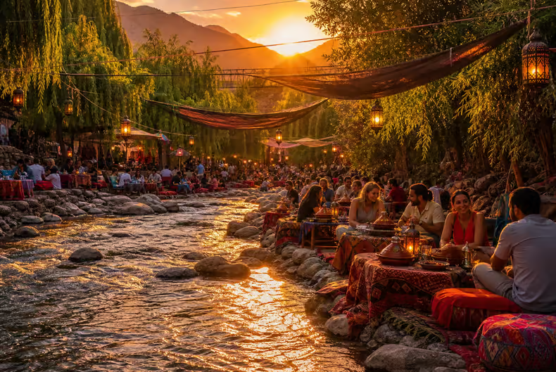 Marrakech : dîner au coucher du soleil dans la vallée de l'Ourika et Atlas